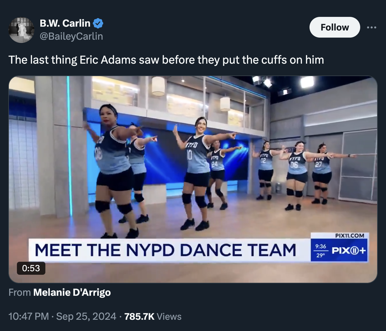 photo caption - B.W. Carlin The last thing Eric Adams saw before they put the cuffs on him 0 Tp T 06 PIX11.Com Meet The Nypd Dance Team Pix 29 From Melanie D'Arrigo Views